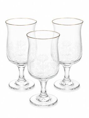 Vintage Libbey Winter Wonderland Wine Glasses with Gold Rim - Set of 3